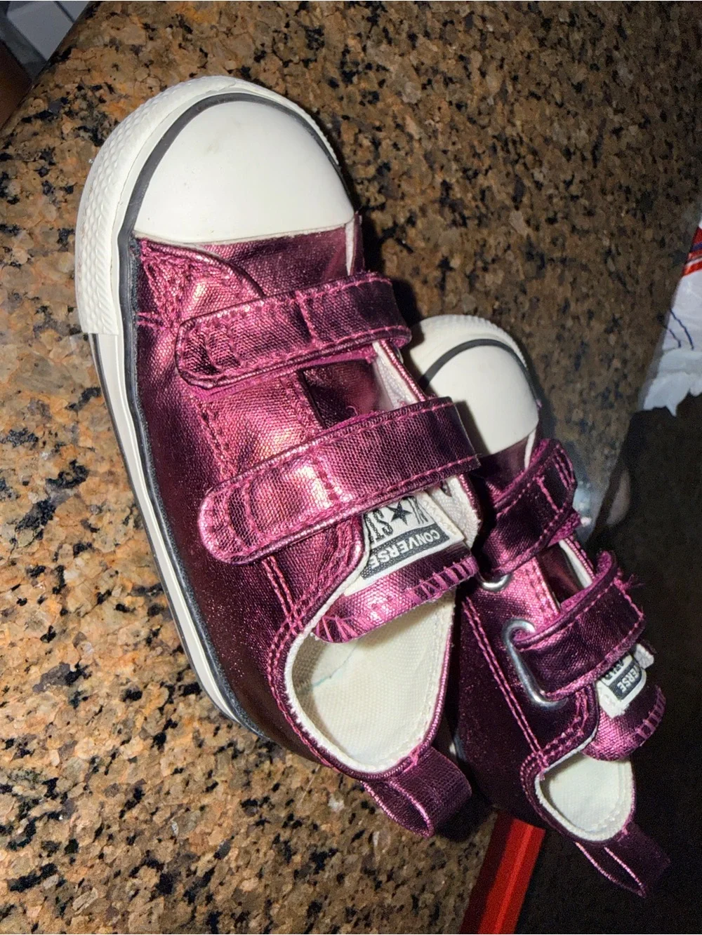 Converse Kids Metallic Plum Pink Velcro Sneakers